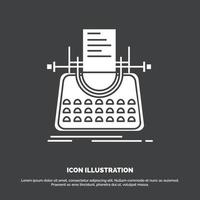 artículo. Blog. historia. máquina de escribir. icono de escritor. símbolo de vector de glifo para ui y ux. sitio web o aplicación móvil