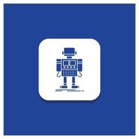 Blue Round Button for autonomous. machine. robot. robotic. technology Glyph icon vector