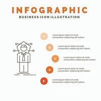 negocio. conexión. humano. la red. plantilla de infografía de solución para sitio web y presentación. icono de línea gris con ilustración de vector de estilo infográfico naranja