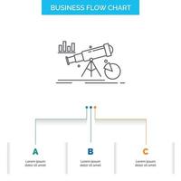 Analytics. finance. forecast. market. prediction Business Flow Chart Design with 3 Steps. Line Icon For Presentation Background Template Place for text vector