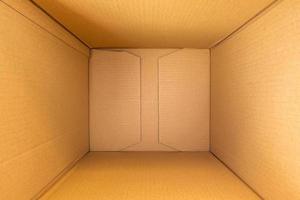 Open empty brown cardboard box background top view photo