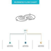 Galaxy. astronomy. planets. system. universe Business Flow Chart Design with 3 Steps. Line Icon For Presentation Background Template Place for text vector