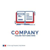 Company Name Logo Design For Author. book. open. story. storytelling. Blue and red Brand Name Design with place for Tagline. Abstract Creative Logo template for Small and Large Business. vector