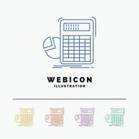 calculator, calculation, math, progress, graph 5 Color Line Web Icon Template isolated on white. Vector illustration