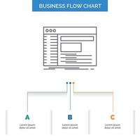 Admin. console. panel. root. software Business Flow Chart Design with 3 Steps. Line Icon For Presentation Background Template Place for text vector