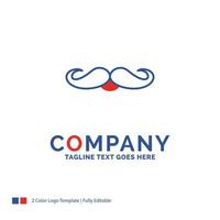 Company Name Logo Design For moustache. Hipster. movember. male. men. Blue and red Brand Name Design with place for Tagline. Abstract Creative Logo template for Small and Large Business. vector