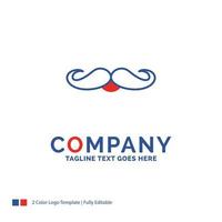 Company Name Logo Design For moustache. Hipster. movember. male. men. Blue and red Brand Name Design with place for Tagline. Abstract Creative Logo template for Small and Large Business. vector