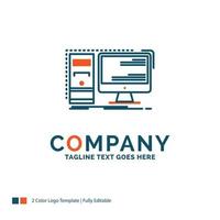 Computer. desktop. hardware. workstation. System Logo Design. Blue and Orange Brand Name Design. Place for Tagline. Business Logo template. vector