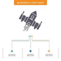 spacecraft. spaceship. ship. space. alien Business Flow Chart Design with 3 Steps. Glyph Icon For Presentation Background Template Place for text. vector