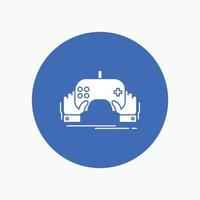 game. gaming. mobile. entertainment. app White Glyph Icon in Circle. Vector Button illustration