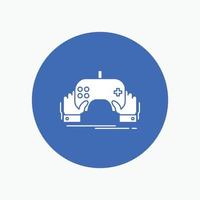 game. gaming. mobile. entertainment. app White Glyph Icon in Circle. Vector Button illustration