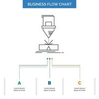 Cutting. engineering. fabrication. laser. steel Business Flow Chart Design with 3 Steps. Line Icon For Presentation Background Template Place for text vector