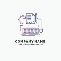 Type Writer. paper. computer. paper. keyboard Purple Business Logo Template. Place for Tagline vector