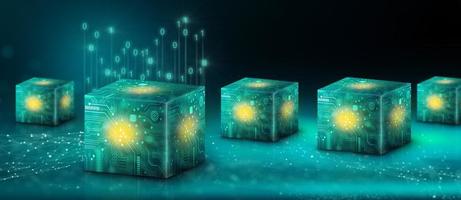 Cube computing technology. Cloud data and Internet Security. photo