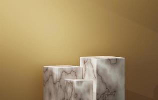 Abstract geometric marble polygonal base podium shelf on gold color background. 3d illustration 3d rendering photo