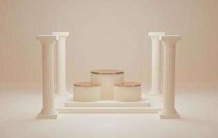 Pilar de estilo griego antiguo tres podios fondo de color crema pastel. Ilustración 3d Representación 3d foto
