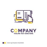 Company Name Logo Design For book. lesson. study. literature. reading. Purple and yellow Brand Name Design with place for Tagline. Creative Logo template for Small and Large Business. vector