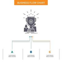 Achievement. award. cup. prize. trophy Business Flow Chart Design with 3 Steps. Glyph Icon For Presentation Background Template Place for text. vector