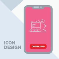 lugar de trabajo. puesto de trabajo. oficina. lámpara. icono de línea de computadora en el móvil para la página de descarga vector