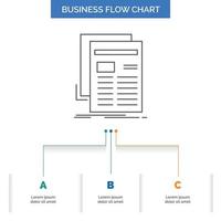 Gazette. media. news. newsletter. newspaper Business Flow Chart Design with 3 Steps. Line Icon For Presentation Background Template Place for text vector