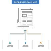 gaceta. medios de comunicación. noticias. Boletin informativo. diseño de diagrama de flujo de negocios de periódicos con 3 pasos. icono de línea para el lugar de plantilla de fondo de presentación para texto vector