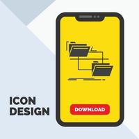 folder. file. management. move. copy Glyph Icon in Mobile for Download Page. Yellow Background vector