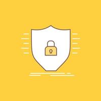 defensa. cortafuegos proteccion. la seguridad. icono lleno de línea plana de escudo. hermoso botón de logotipo sobre fondo amarillo para ui y ux. sitio web o aplicación móvil vector