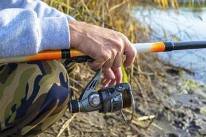 Fisherman's hands keep spinning rod photo