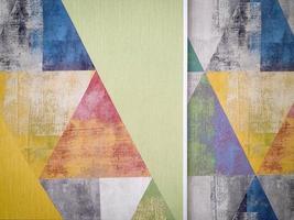 Old colored wallpaper with triangles. Geometric texture photo