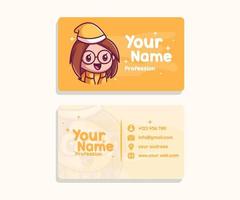 Set of two horizontal business cards. Vector beautiful female mascot. A place for your text.