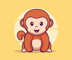 Cute Monkey Sitting Cartoon Vector Icon Illustration.