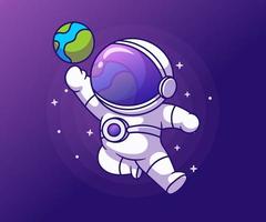 Cute Astronaut Playing earth Cartoon Vector Icon Illustration.