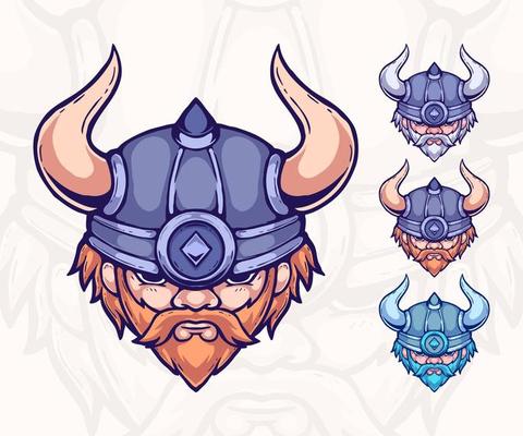 color viking set mascot illustration vector logo design, hand drawn style.