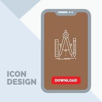 construir. diseño. geometría. Matemáticas. icono de línea de herramientas en el móvil para la página de descarga vector