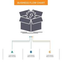 upload. performance. productivity. progress. work Business Flow Chart Design with 3 Steps. Glyph Icon For Presentation Background Template Place for text. vector