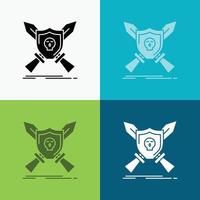 Badge. emblem. game. shield. swords Icon Over Various Background. glyph style design. designed for web and app. Eps 10 vector illustration