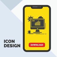 Analytics. chart. seo. web. Setting Glyph Icon in Mobile for Download Page. Yellow Background vector