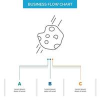 Asteroid. astronomy. meteor. space. comet Business Flow Chart Design with 3 Steps. Line Icon For Presentation Background Template Place for text vector