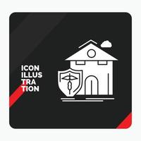 fondo de presentación creativa rojo y negro para seguros. hogar. casa. víctima. icono de glifo de protección vector