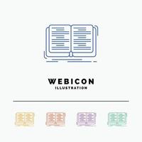 book. education. lesson. study 5 Color Line Web Icon Template isolated on white. Vector illustration