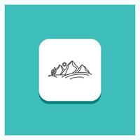 Round Button for hill. landscape. nature. mountain. sun Line icon Turquoise Background vector
