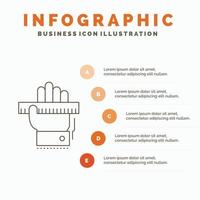 educación. mano. aprender. aprendizaje. plantilla de infografía de regla para sitio web y presentación. icono de línea gris con ilustración de vector de estilo infográfico naranja