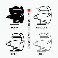human. man. reality. user. virtual. vr Icon in Thin. Regular. Bold Line and Glyph Style. Vector illustration