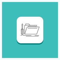 Round Button for folder. tool. repair. resource. service Line icon Turquoise Background vector