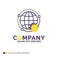 Company Name Logo Design For connected. online. world. globe. multiplayer. Purple and yellow Brand Name Design with place for Tagline. Creative Logo template for Small and Large Business. vector