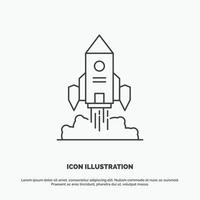 Rocket. spaceship. startup. launch. Game Icon. Line vector gray symbol for UI and UX. website or mobile application