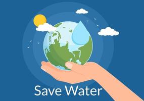 Water Saving Templates Hand Drawn Flat Cartoon Illustration for Mineral Savings Campaign with Faucet and Earth Concept vector