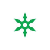 eps10 green vector Ninja shuriken throwing star abstract icon isolated on white background. Metal shuriken symbol in a simple flat trendy modern style for your website design, logo, and mobile app