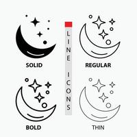 Moon. Night. star. weather. space Icon in Thin. Regular. Bold Line and Glyph Style. Vector illustration