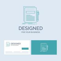 Business. document. file. paper. presentation Business Logo Line Icon Symbol for your business. Turquoise Business Cards with Brand logo template vector